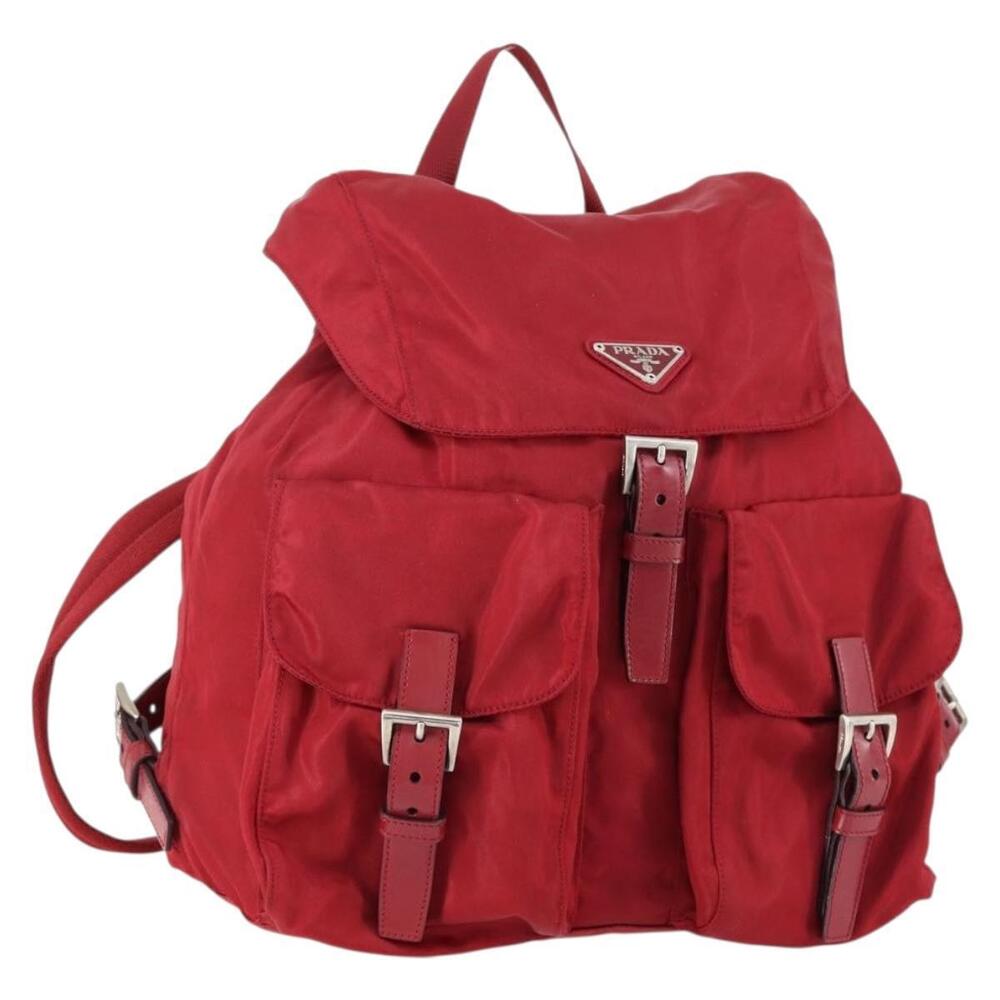 PRADA Backpack Nylon Red Silver Auth 154157 - Picture 1 of 16